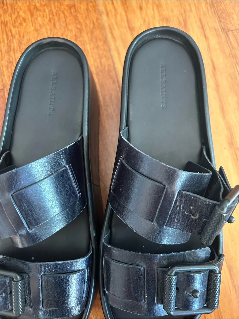 AllSaints Black Platform Slide Sandals
